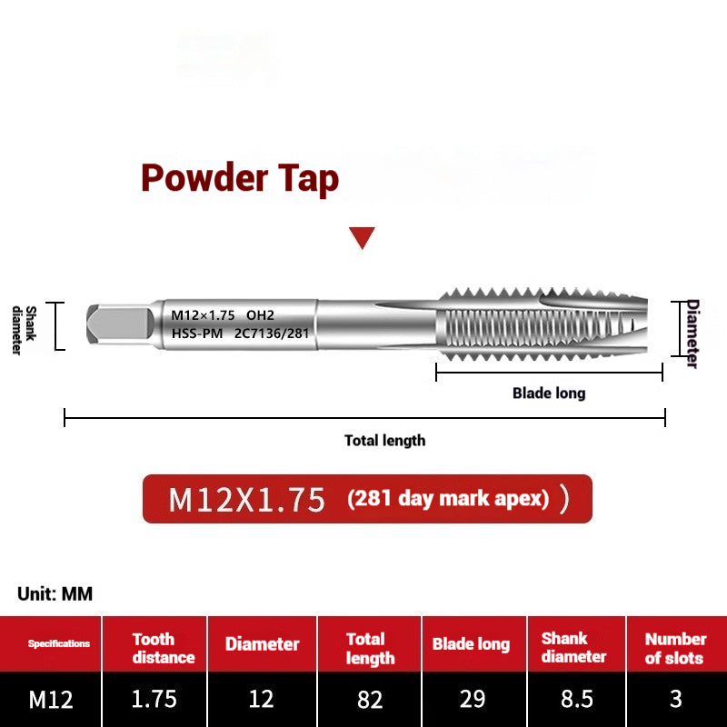 1107-OST powder high-speed steel taps Japanese standard apex screw tip spiral coarse teeth powder metallurgy tapping taps Shandong Denso Pricision Tools Co.,Ltd.
